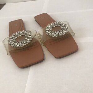 Zara Embellished Vinyl Flat Sandals